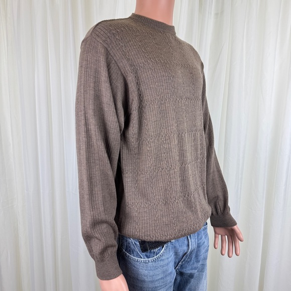 Men's Joseph & Lyman 100% Extrafine Merino Wool Cable Knit Sweater Sz MD Brown - Picture 5 of 12